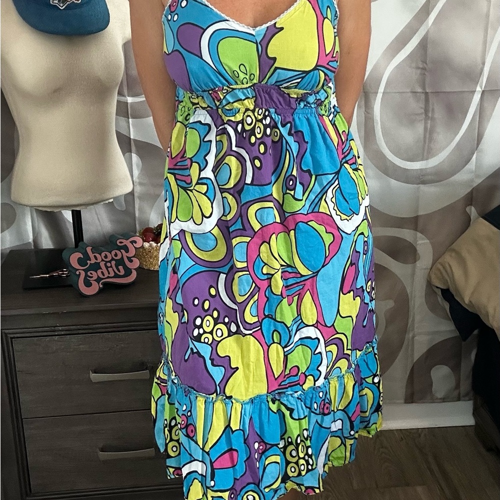 Connection 18 Vibrant Blue and Green Midi Dress